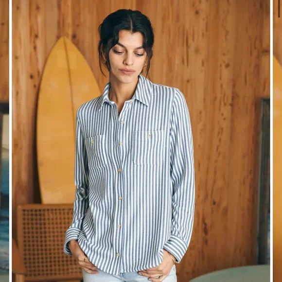 Faherty Legend Sweater Shirt in Navy Blazer Stripe - Picture 6 of 13